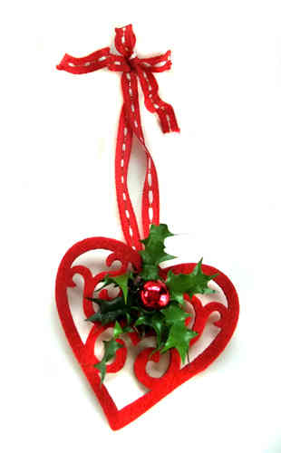Herzchen aus Filz Weihnachtsschmuck zu hängen oder Geschenkpackungen dekorieren