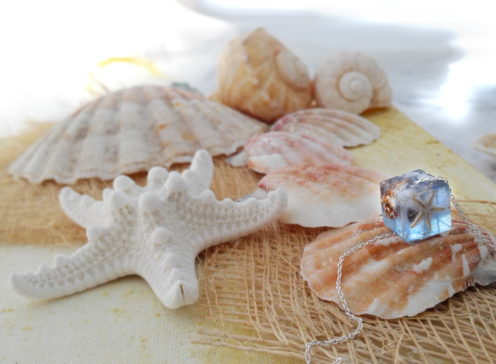 Meerjungfrau Halskette Maritime Perlen-Kette Mermaid Muschelkette mit Seesternen