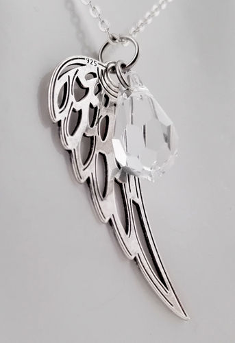 Engel Flügel Tropfen Halskette 45 cm 925 Silber