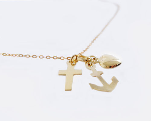 echt 333 Gold "Glaube-Liebe-Hoffnung" Herz - Kreuz - Anker, Kette  36 - 50 cm Goldkette Anker 1,2mm